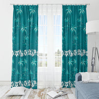 Cyan Hawaii Palm Tree Hibiscus Window Curtain Fantasy Summer Vibe