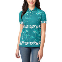 Cyan Hawaii Palm Tree Hibiscus Women Polo Shirt Fantasy Summer Vibe LT01 - Polynesian Pride