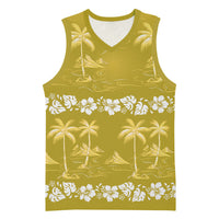 Yellow Hawaii Palm Tree Hibiscus Basketball Jersey Fantasy Summer Vibe LT01 Unisex Yellow - Polynesian Pride