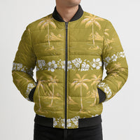 Yellow Hawaii Palm Tree Hibiscus Bomber Puffer Jacket Fantasy Summer Vibe