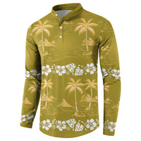Yellow Hawaii Palm Tree Hibiscus Button Sweatshirt Fantasy Summer Vibe