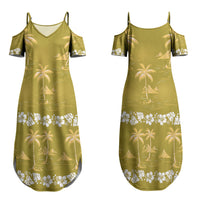 Yellow Hawaii Palm Tree Hibiscus Couples Matching Summer Maxi Dress and Hawaiian Shirt Fantasy Summer Vibe LT01 - Polynesian Pride