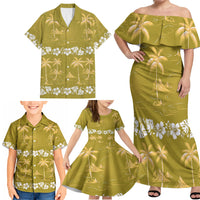 Yellow Hawaii Palm Tree Hibiscus Family Matching Off Shoulder Maxi Dress and Hawaiian Shirt Fantasy Summer Vibe LT01 - Polynesian Pride
