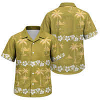 Yellow Hawaii Palm Tree Hibiscus Family Matching Off Shoulder Short Dress and Hawaiian Shirt Fantasy Summer Vibe LT01 Son's Shirt Yellow - Polynesian Pride