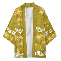 Yellow Hawaii Palm Tree Hibiscus Kimono Fantasy Summer Vibe