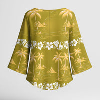 Yellow Hawaii Palm Tree Hibiscus Kimono Sleeve Blouse Fantasy Summer Vibe LT01 - Polynesian Pride