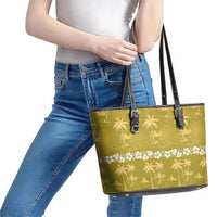 Yellow Hawaii Palm Tree Hibiscus Leather Tote Bag Fantasy Summer Vibe LT01 - Polynesian Pride