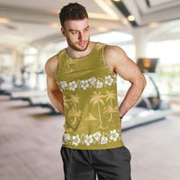 Yellow Hawaii Palm Tree Hibiscus Men Tank Top Fantasy Summer Vibe LT01 Yellow - Polynesian Pride