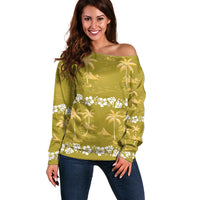 Yellow Hawaii Palm Tree Hibiscus Off Shoulder Sweater Fantasy Summer Vibe LT01 Women Yellow - Polynesian Pride