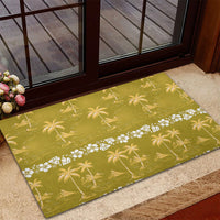 Yellow Hawaii Palm Tree Hibiscus Rubber Doormat Fantasy Summer Vibe