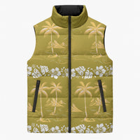 Yellow Hawaii Palm Tree Hibiscus Sleeveless Puffer Jacket Fantasy Summer Vibe LT01 Unisex Yellow - Polynesian Pride