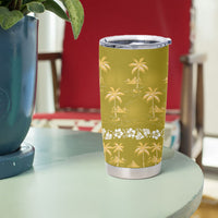 Yellow Hawaii Palm Tree Hibiscus Tumbler Cup Fantasy Summer Vibe