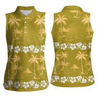 Yellow Hawaii Palm Tree Hibiscus Women Sleeveless Polo Shirt Fantasy Summer Vibe LT01 - Polynesian Pride