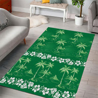 Green Hawaii Palm Tree Hibiscus Area Rug Fantasy Summer Vibe LT01 - Polynesian Pride