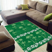 Green Hawaii Palm Tree Hibiscus Area Rug Fantasy Summer Vibe LT01 - Polynesian Pride