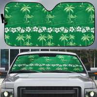 Green Hawaii Palm Tree Hibiscus Auto Sun Shade Fantasy Summer Vibe LT01 Green - Polynesian Pride