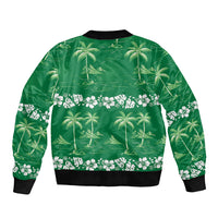Green Hawaii Palm Tree Hibiscus Bomber Jacket Fantasy Summer Vibe
