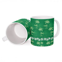 Green Hawaii Palm Tree Hibiscus Ceramic Mug Fantasy Summer Vibe