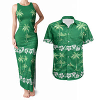 Green Hawaii Palm Tree Hibiscus Couples Matching Tank Maxi Dress and Hawaiian Shirt Fantasy Summer Vibe LT01 Green - Polynesian Pride