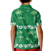 Green Hawaii Palm Tree Hibiscus Kid Polo Shirt Fantasy Summer Vibe LT01 - Polynesian Pride