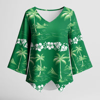 Green Hawaii Palm Tree Hibiscus Kimono Sleeve Blouse Fantasy Summer Vibe LT01 Female Green - Polynesian Pride
