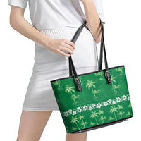 Green Hawaii Palm Tree Hibiscus Leather Tote Bag Fantasy Summer Vibe LT01 - Polynesian Pride