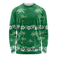 Green Hawaii Palm Tree Hibiscus Long Sleeve Shirt Fantasy Summer Vibe LT01 Unisex Green - Polynesian Pride