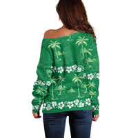 Green Hawaii Palm Tree Hibiscus Off Shoulder Sweater Fantasy Summer Vibe LT01 - Polynesian Pride