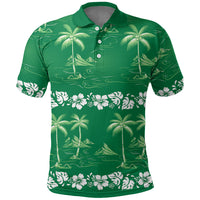 Green Hawaii Palm Tree Hibiscus Polo Shirt Fantasy Summer Vibe LT01 Green - Polynesian Pride