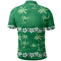 Green Hawaii Palm Tree Hibiscus Polo Shirt Fantasy Summer Vibe LT01 - Polynesian Pride