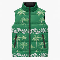 Green Hawaii Palm Tree Hibiscus Sleeveless Puffer Jacket Fantasy Summer Vibe LT01 Unisex Green - Polynesian Pride