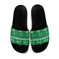 Green Hawaii Palm Tree Hibiscus Slide Sandals Fantasy Summer Vibe LT01 Green - Polynesian Pride