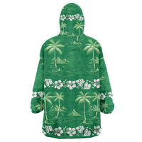 Green Hawaii Palm Tree Hibiscus Wearable Blanket Hoodie Fantasy Summer Vibe LT01 - Polynesian Pride
