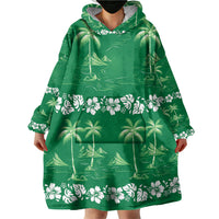 Green Hawaii Palm Tree Hibiscus Wearable Blanket Hoodie Fantasy Summer Vibe LT01 - Polynesian Pride