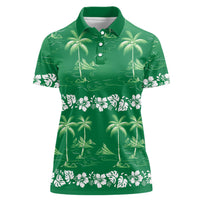 Green Hawaii Palm Tree Hibiscus Women Polo Shirt Fantasy Summer Vibe LT01 Female Green - Polynesian Pride