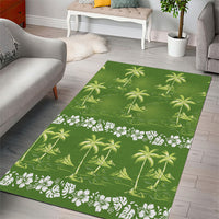 Olive Green Hawaii Palm Tree Hibiscus Area Rug Fantasy Summer Vibe LT01 - Polynesian Pride