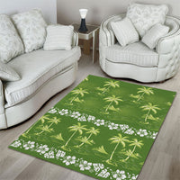 Olive Green Hawaii Palm Tree Hibiscus Area Rug Fantasy Summer Vibe LT01 - Polynesian Pride
