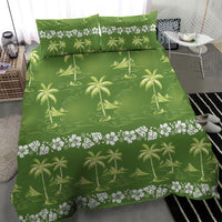 Olive Green Hawaii Palm Tree Hibiscus Bedding Set Fantasy Summer Vibe LT01 - Polynesian Pride