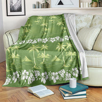 Olive Green Hawaii Palm Tree Hibiscus Blanket Fantasy Summer Vibe LT01 Olive - Polynesian Pride