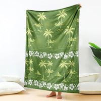 Olive Green Hawaii Palm Tree Hibiscus Blanket Fantasy Summer Vibe LT01 - Polynesian Pride