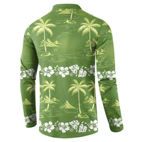 Olive Green Hawaii Palm Tree Hibiscus Button Sweatshirt Fantasy Summer Vibe LT01 - Polynesian Pride