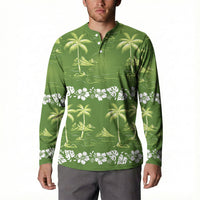 Olive Green Hawaii Palm Tree Hibiscus Button Sweatshirt Fantasy Summer Vibe LT01 - Polynesian Pride