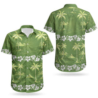 Olive Green Hawaii Palm Tree Hibiscus Couples Matching Short Sleeve Bodycon Dress and Hawaiian Shirt Fantasy Summer Vibe LT01 - Polynesian Pride