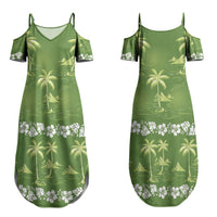 Olive Green Hawaii Palm Tree Hibiscus Couples Matching Summer Maxi Dress and Hawaiian Shirt Fantasy Summer Vibe LT01 - Polynesian Pride