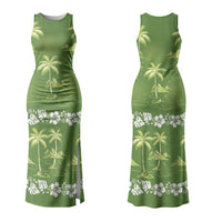 Olive Green Hawaii Palm Tree Hibiscus Couples Matching Tank Maxi Dress and Hawaiian Shirt Fantasy Summer Vibe LT01 - Polynesian Pride