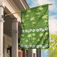 Olive Green Hawaii Palm Tree Hibiscus Garden Flag Fantasy Summer Vibe LT01 House Flag Olive - Polynesian Pride