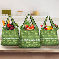 Olive Green Hawaii Palm Tree Hibiscus Grocery Bag Fantasy Summer Vibe LT01 3-pack One Size Olive - Polynesian Pride