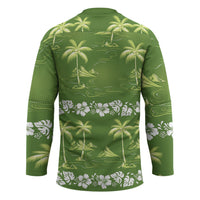 Olive Green Hawaii Palm Tree Hibiscus Hockey Jersey Fantasy Summer Vibe