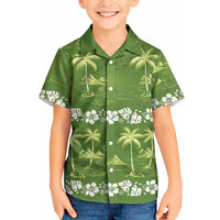 Olive Green Hawaii Palm Tree Hibiscus Kid Hawaiian Shirt Fantasy Summer Vibe LT01 Kid Olive - Polynesian Pride