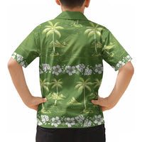 Olive Green Hawaii Palm Tree Hibiscus Kid Hawaiian Shirt Fantasy Summer Vibe LT01 - Polynesian Pride